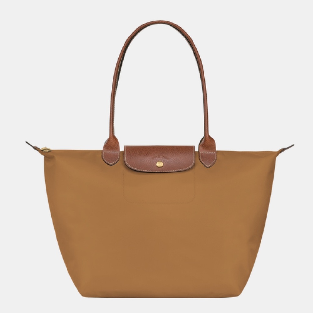 Longchamp tote bag Le Pliage large / nylon and leather, fawn color